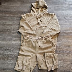 DSG Tan Ribbed Track Pants & Hoodie Set
